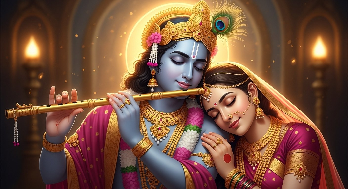 Radha Krishna Romantic Flute HD Wallpaper