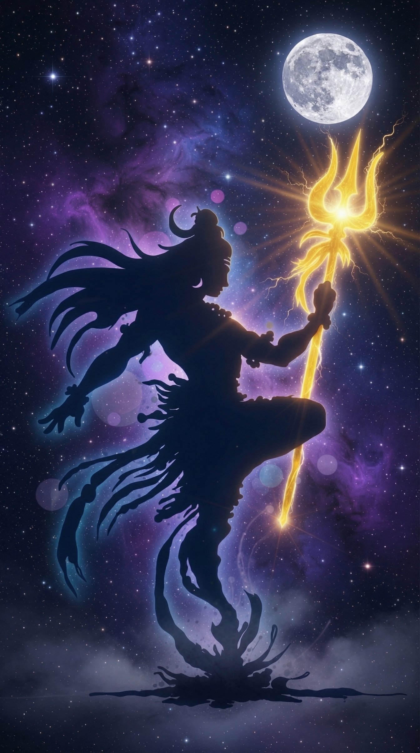 Cosmic Shiva Trishul Moon HD Wallpaper