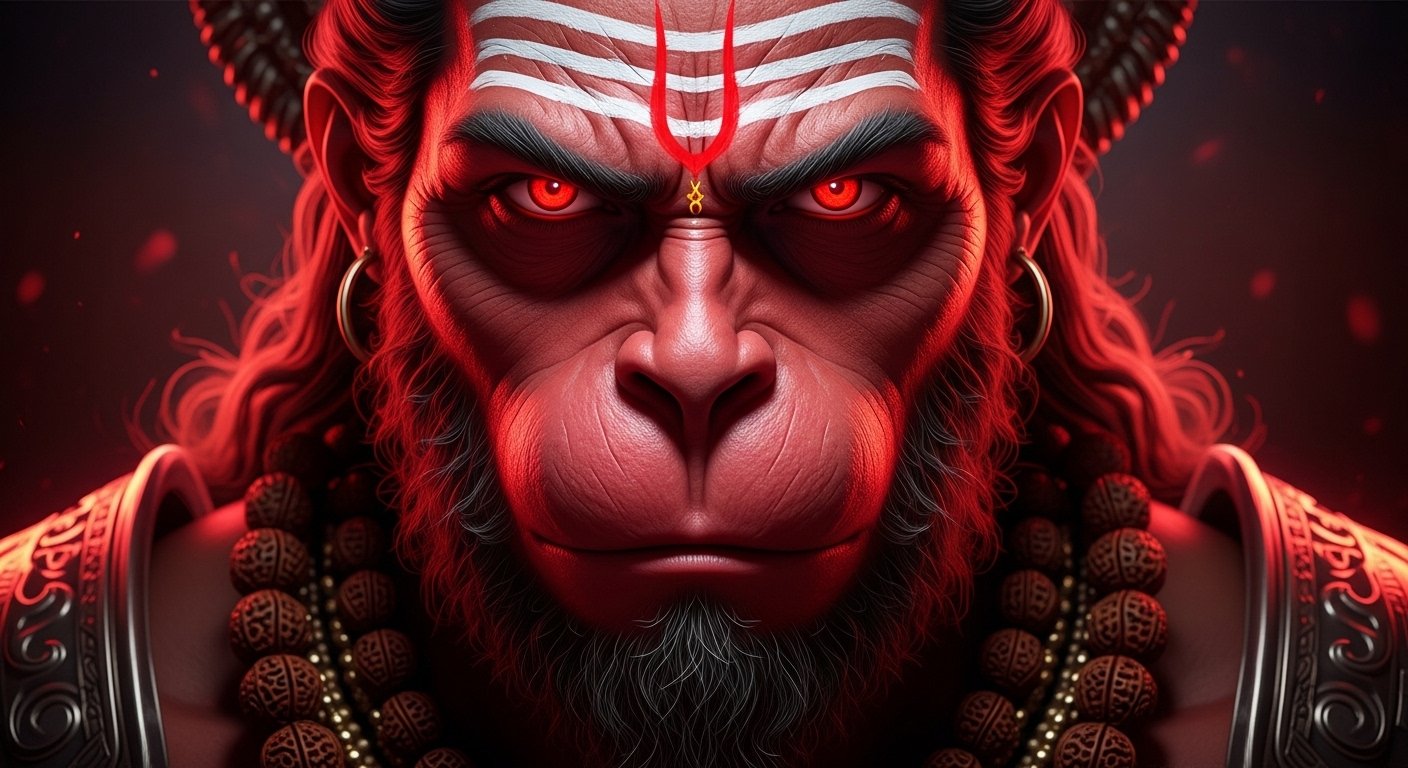 Angry Hanuman Red Eyes Powerful Devotional 4K Art