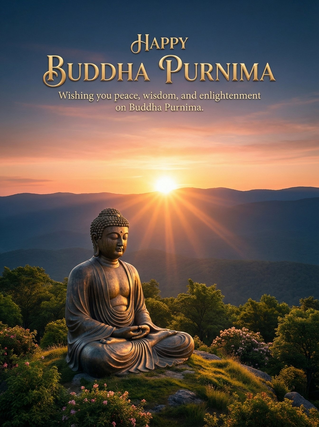 Happy Buddha Purnima Sunrise Buddha Statue Nature Wallpaper