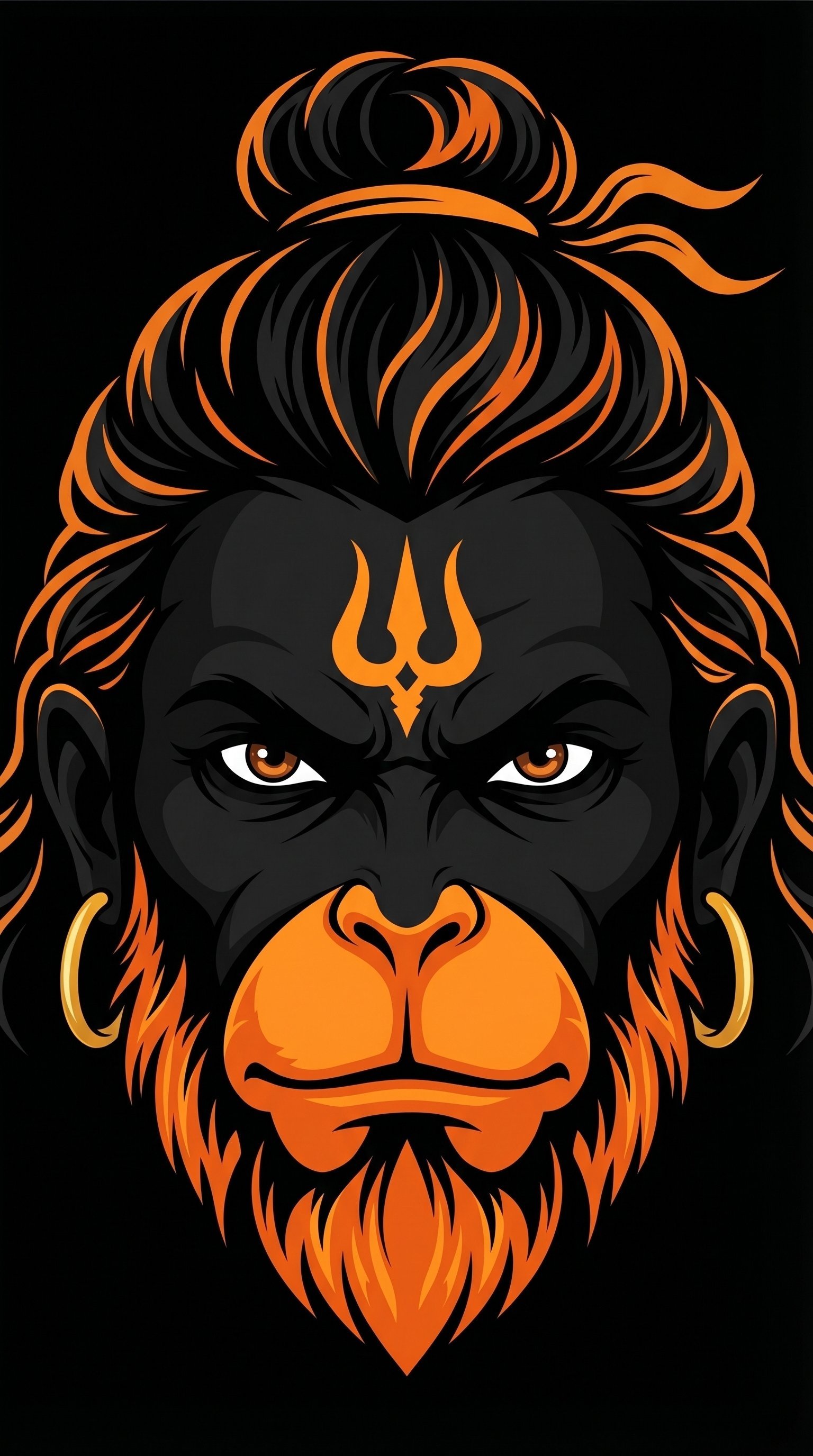Stylish Hanuman Face Art with Orange Black Theme