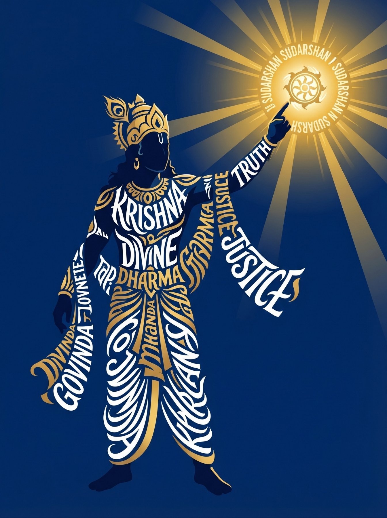 Lord Krishna Sudarshan Chakra Divine Typography Art