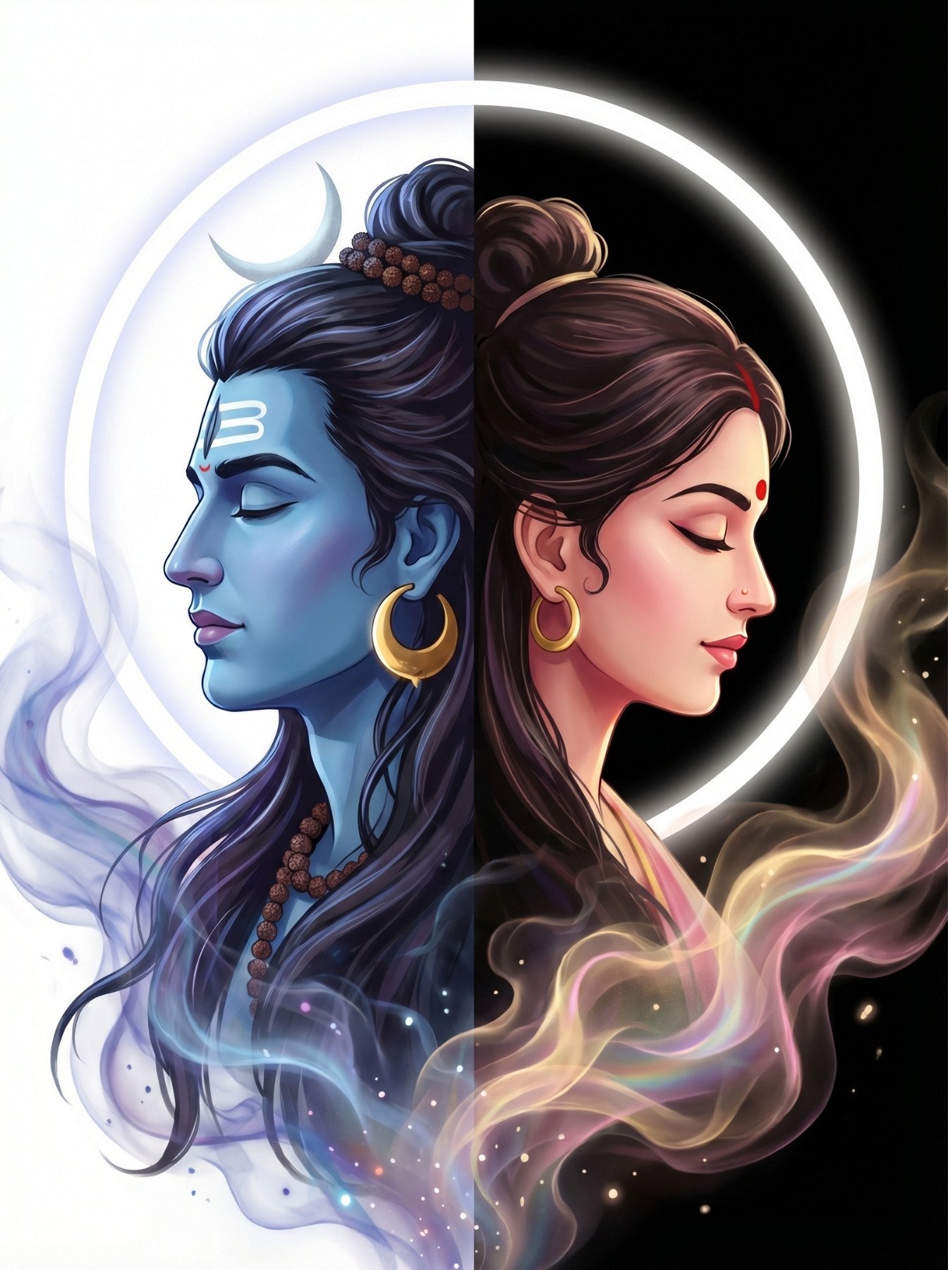 Shiv Parvati Half Face Yin Yang Divine Couple Art