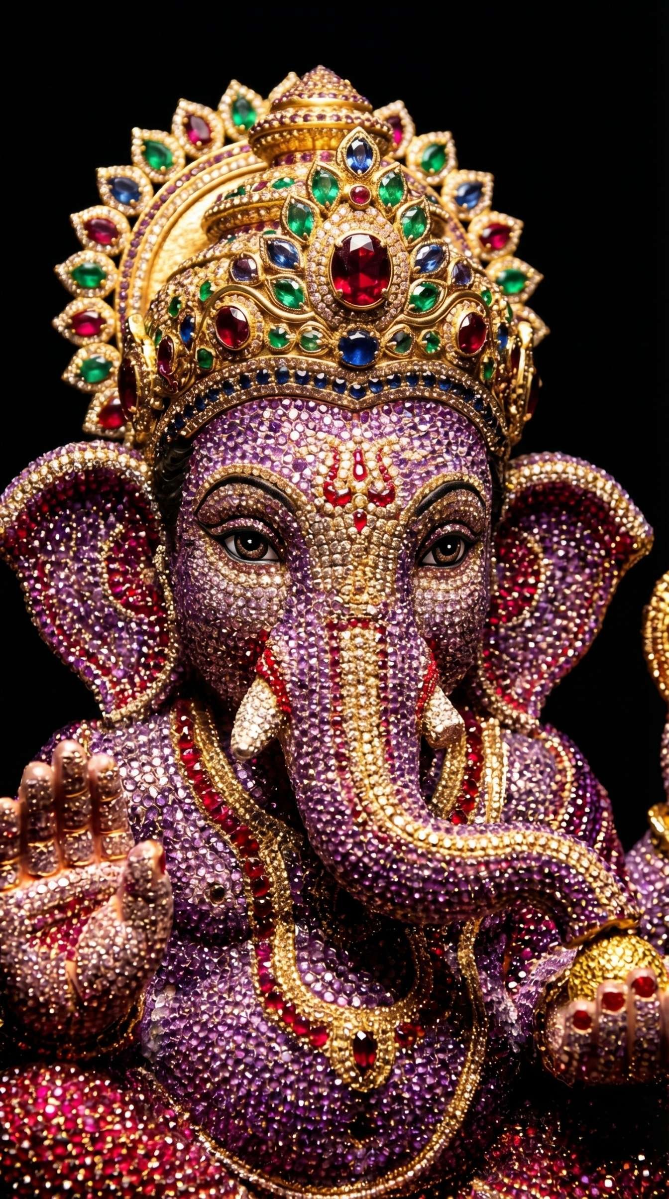 Luxury Ganesha Diamond Art with Colorful Gemstones