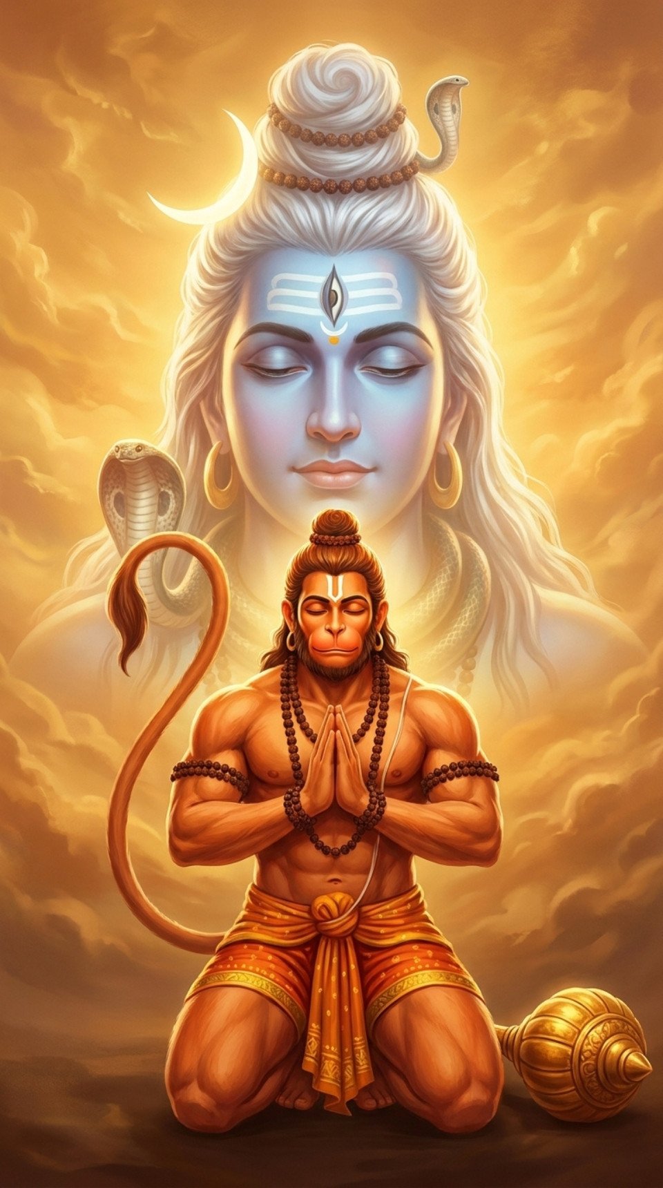 Hanuman Bhakti with Lord Shiva Divine Spiritual Wallpaper