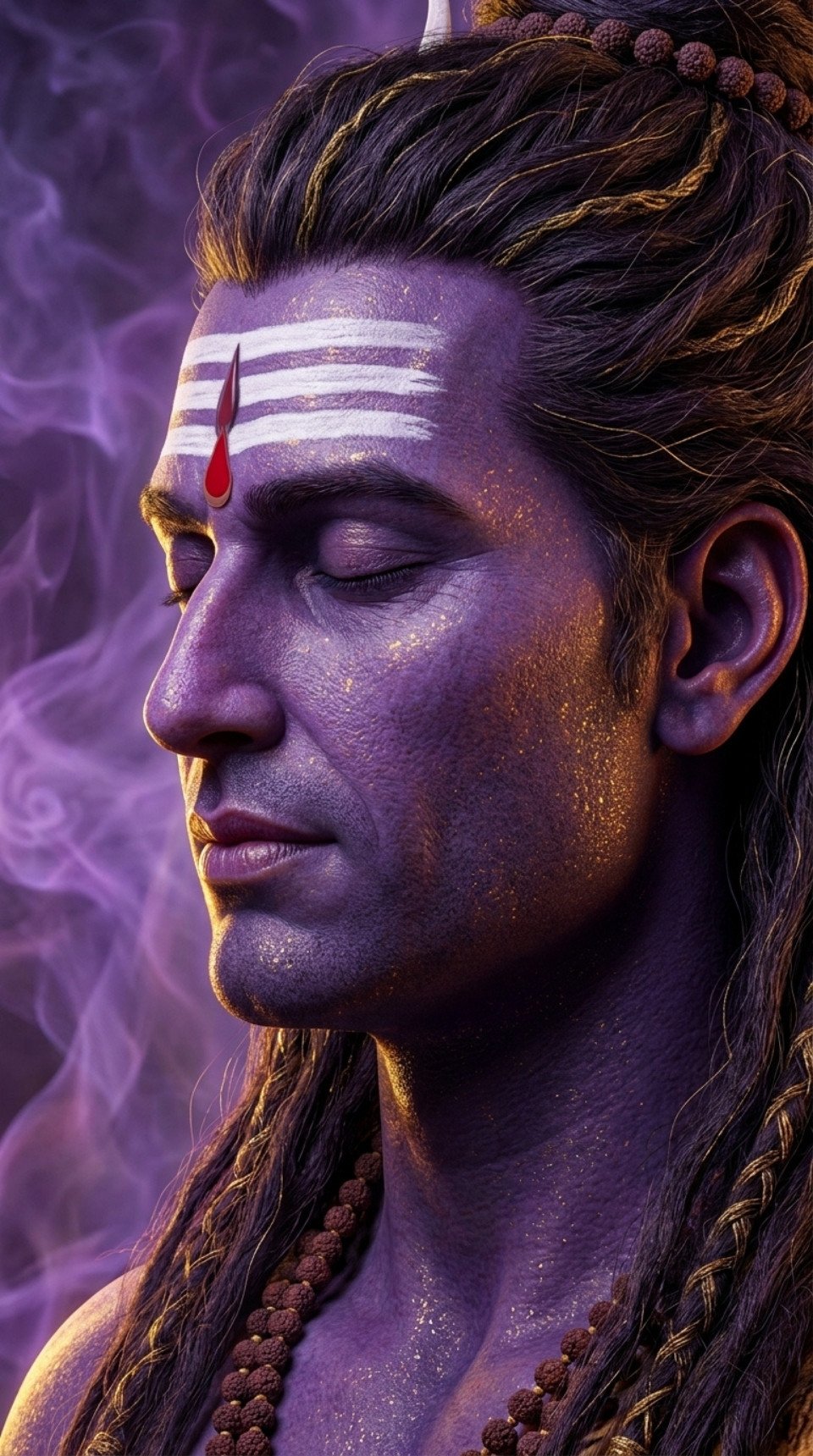 Mahadev Calm Meditation Face with Divine Purple Aura