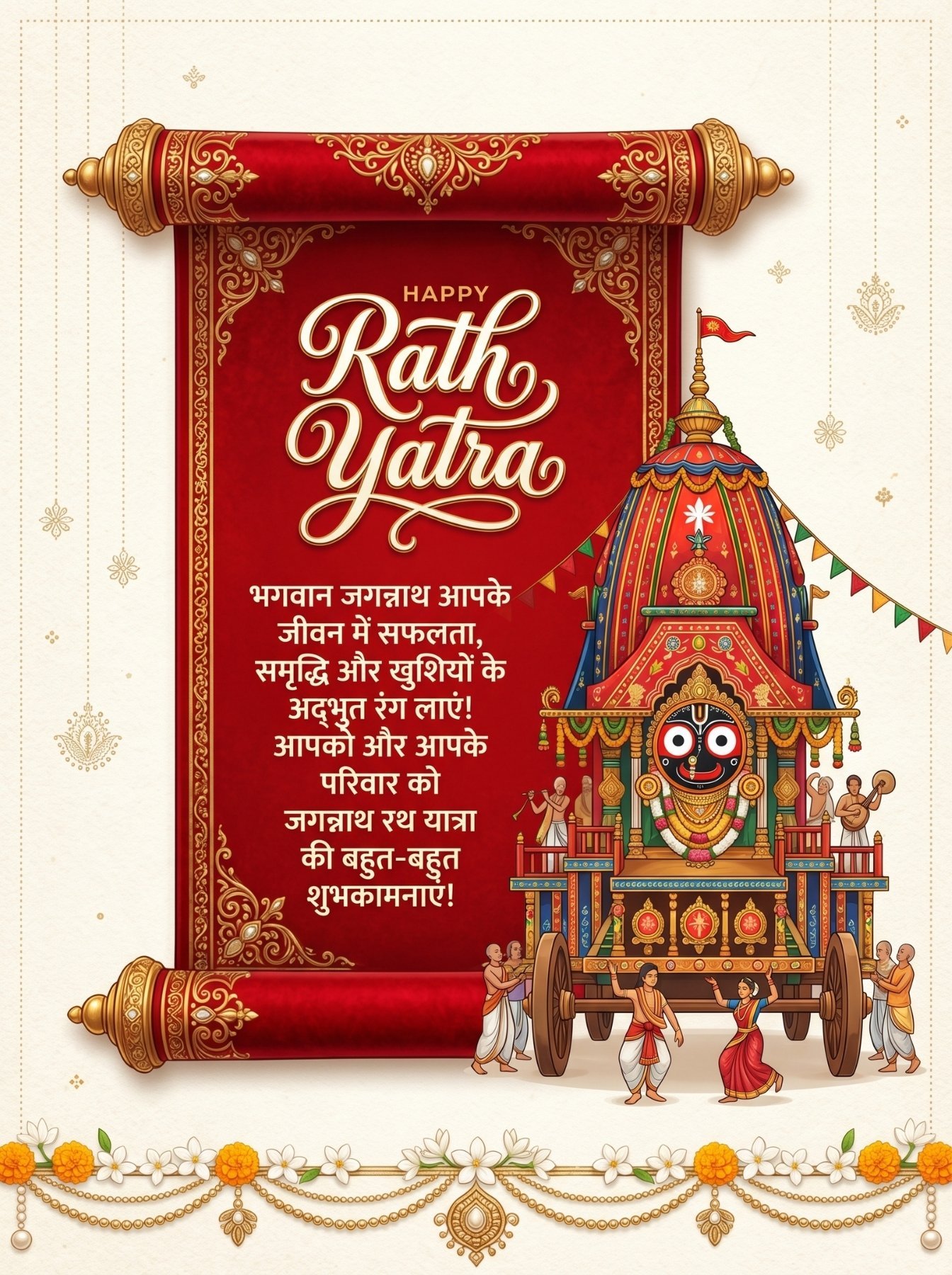 Happy Rath Yatra Jagannath Chariot Festival Scroll Art