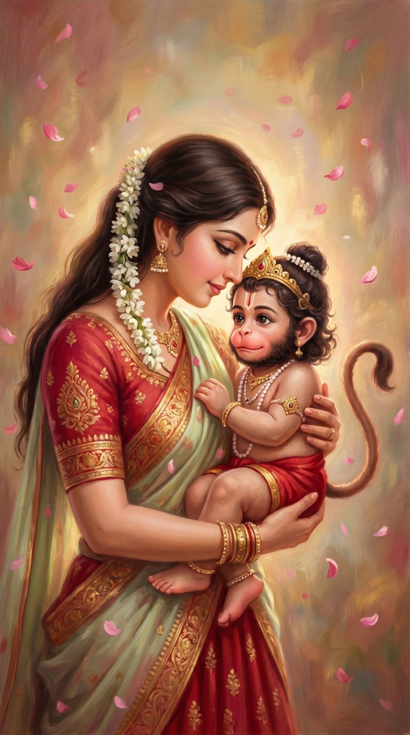 Mata Anjani with Baby Hanuman Divine Love Art