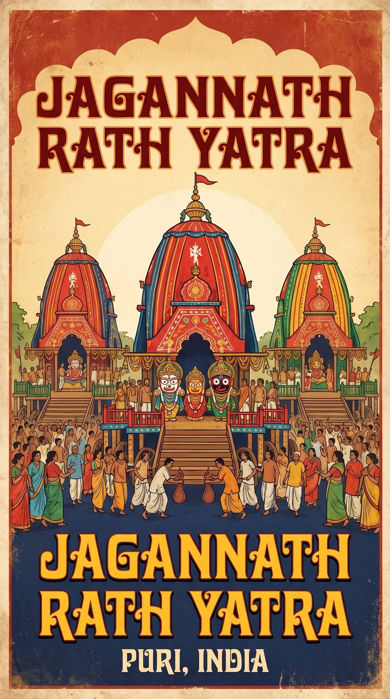 Jagannath Rath Yatra Puri India Vintage Festival Poster