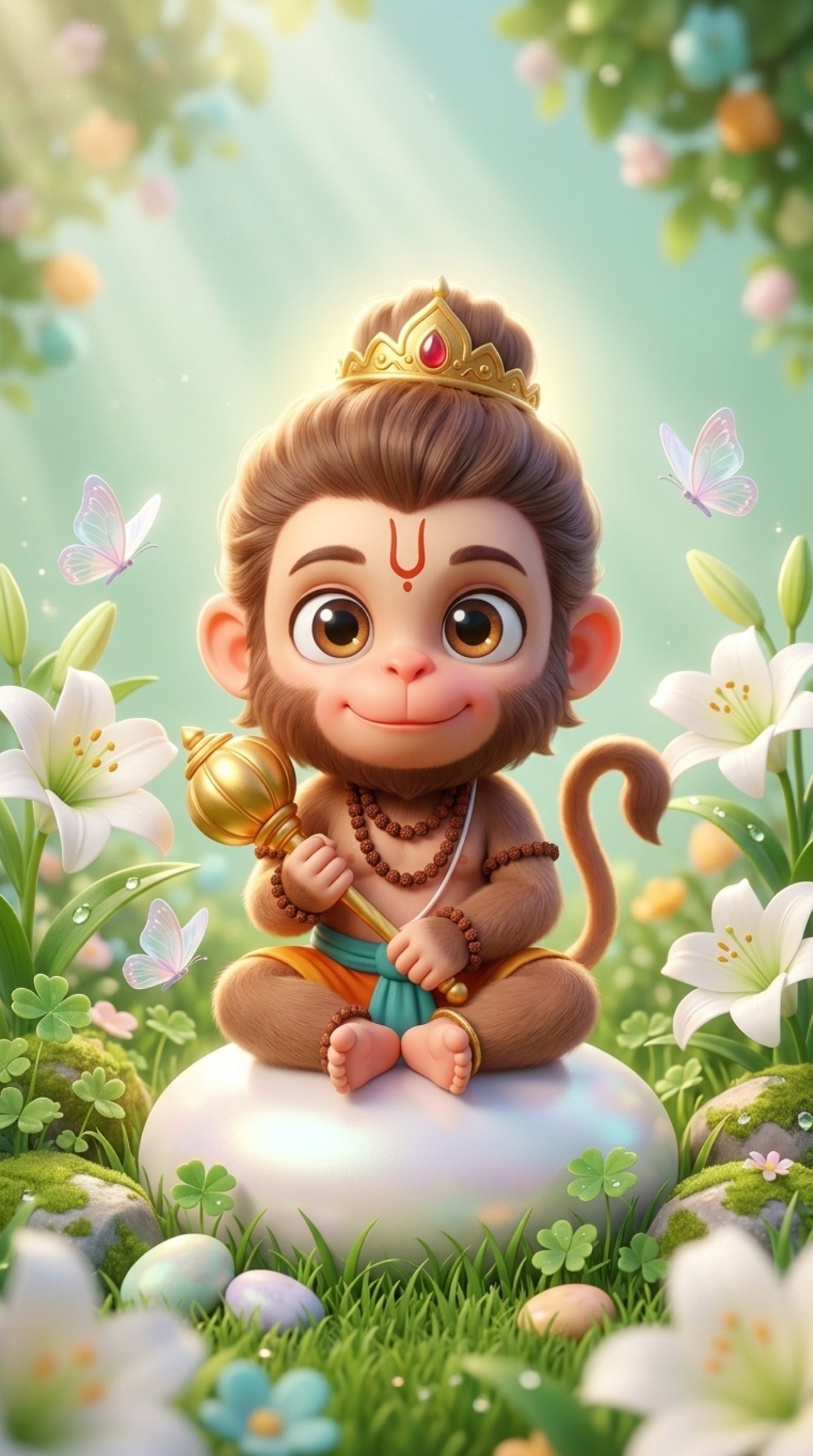 Cute Baby Hanuman 3D Nature Garden Wallpaper