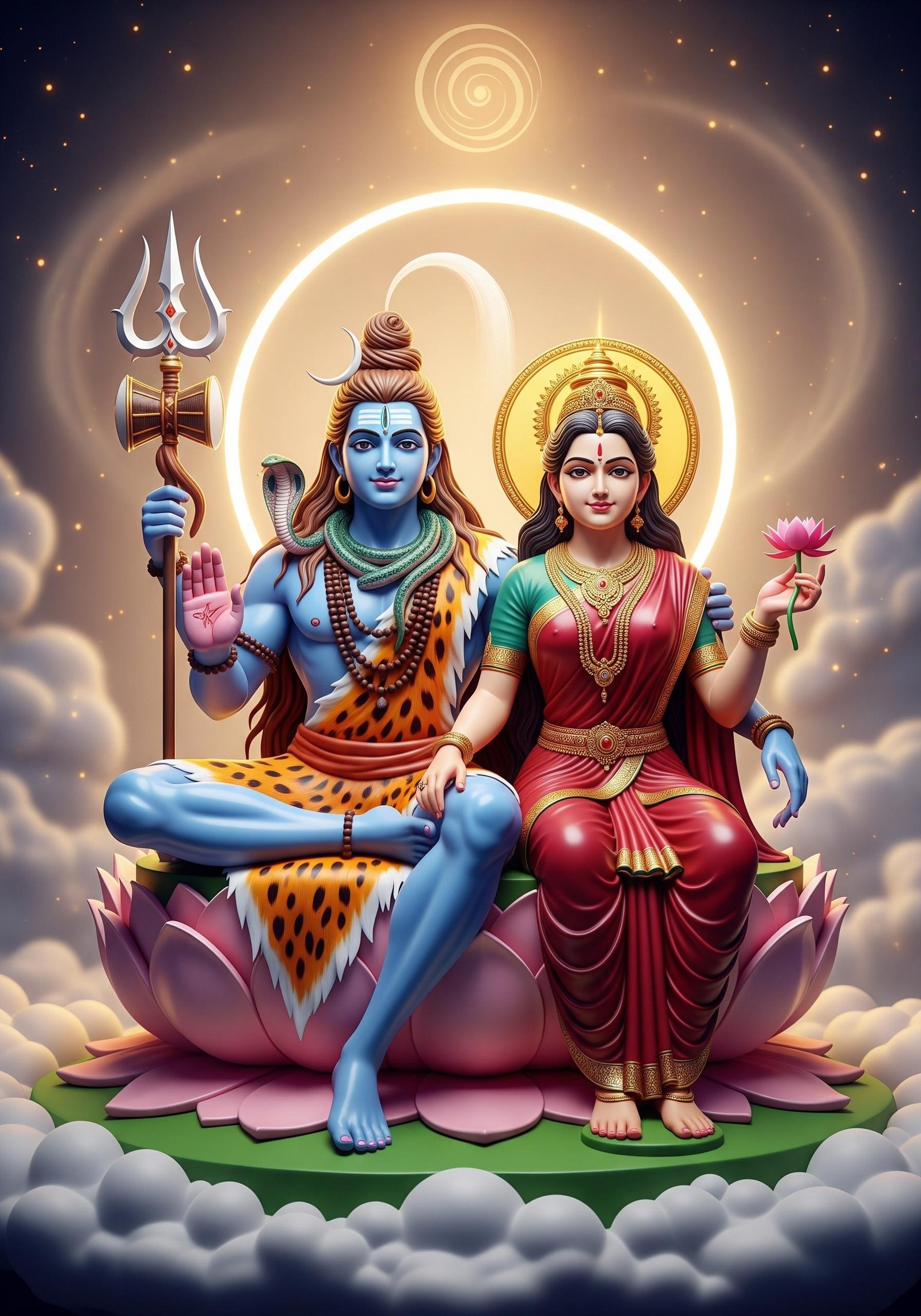 Shiv Parvati Divine Couple Lotus Aura Wallpaper