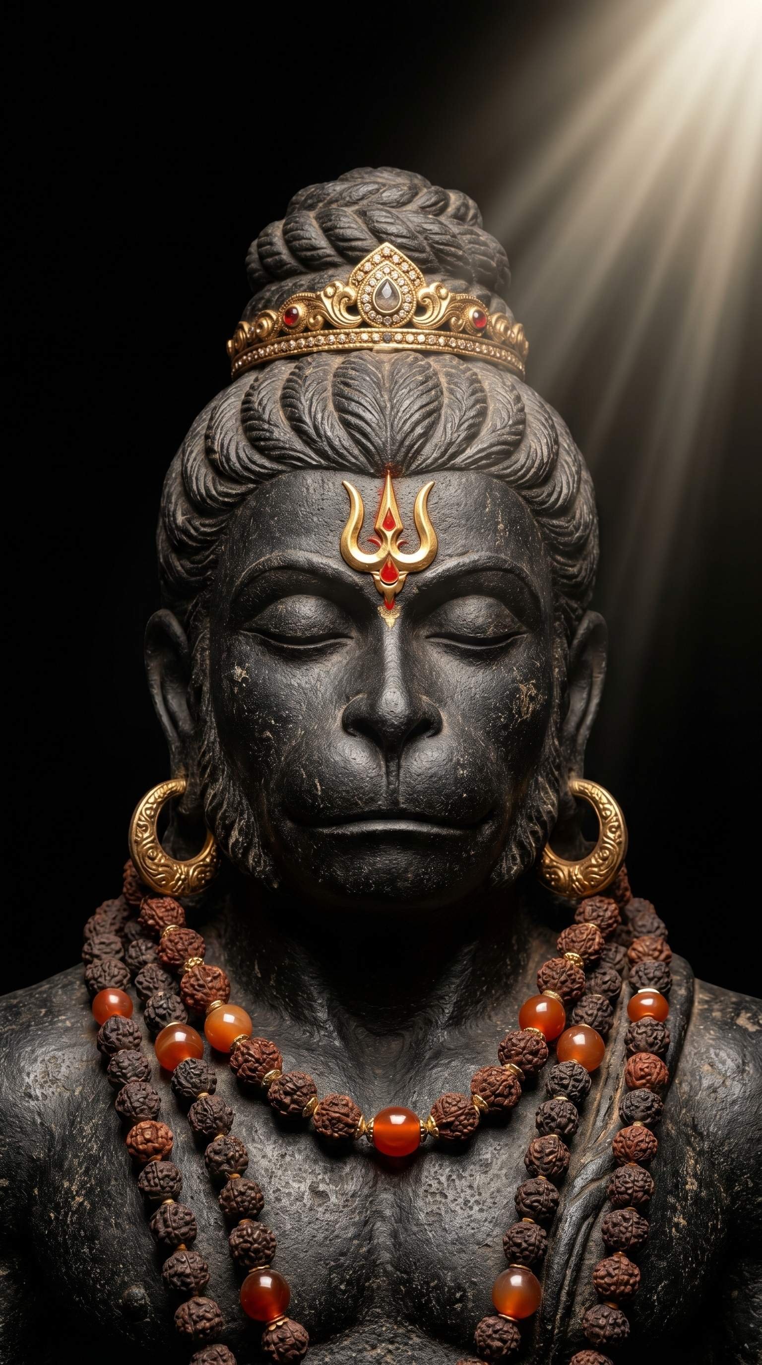 Meditative Hanuman Face with Trishul Divine Wallpaper