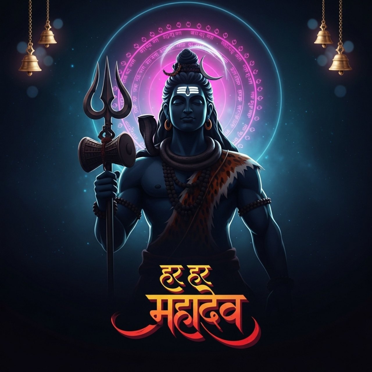 Har Har Mahadev Shiva Neon Aura 4K Wallpaper