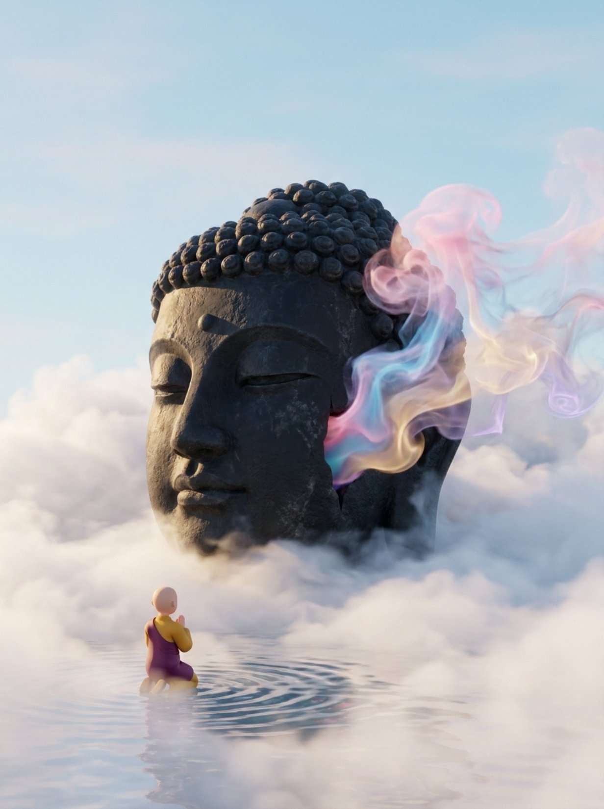 Giant Buddha Head Dreamy Cloud Meditation 4K
