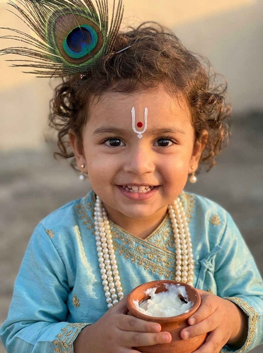 Cute Baby Krishna Holding Makhan HD Portrait