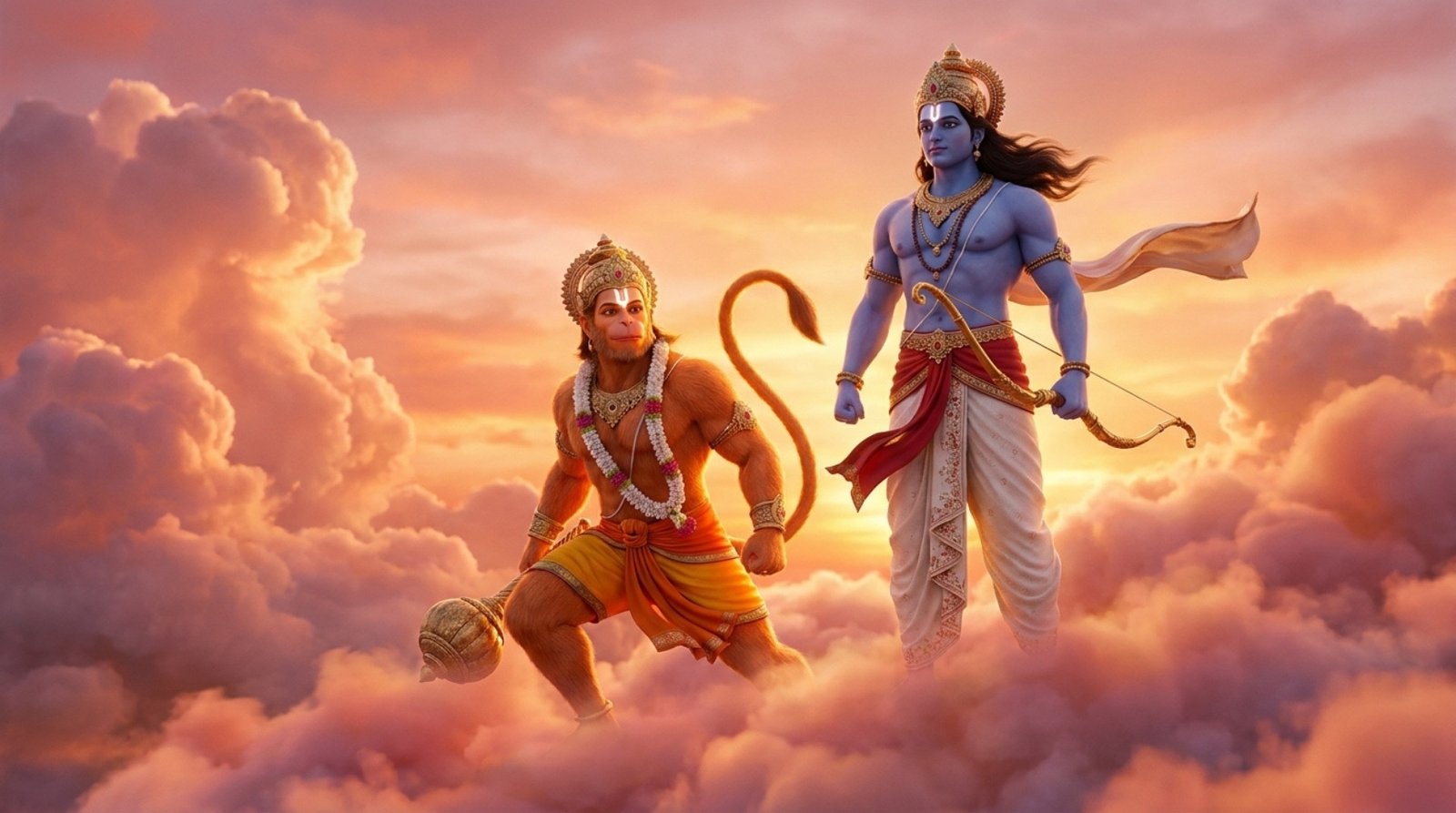 Lord Ram and Hanuman in Divine Sky HD Art