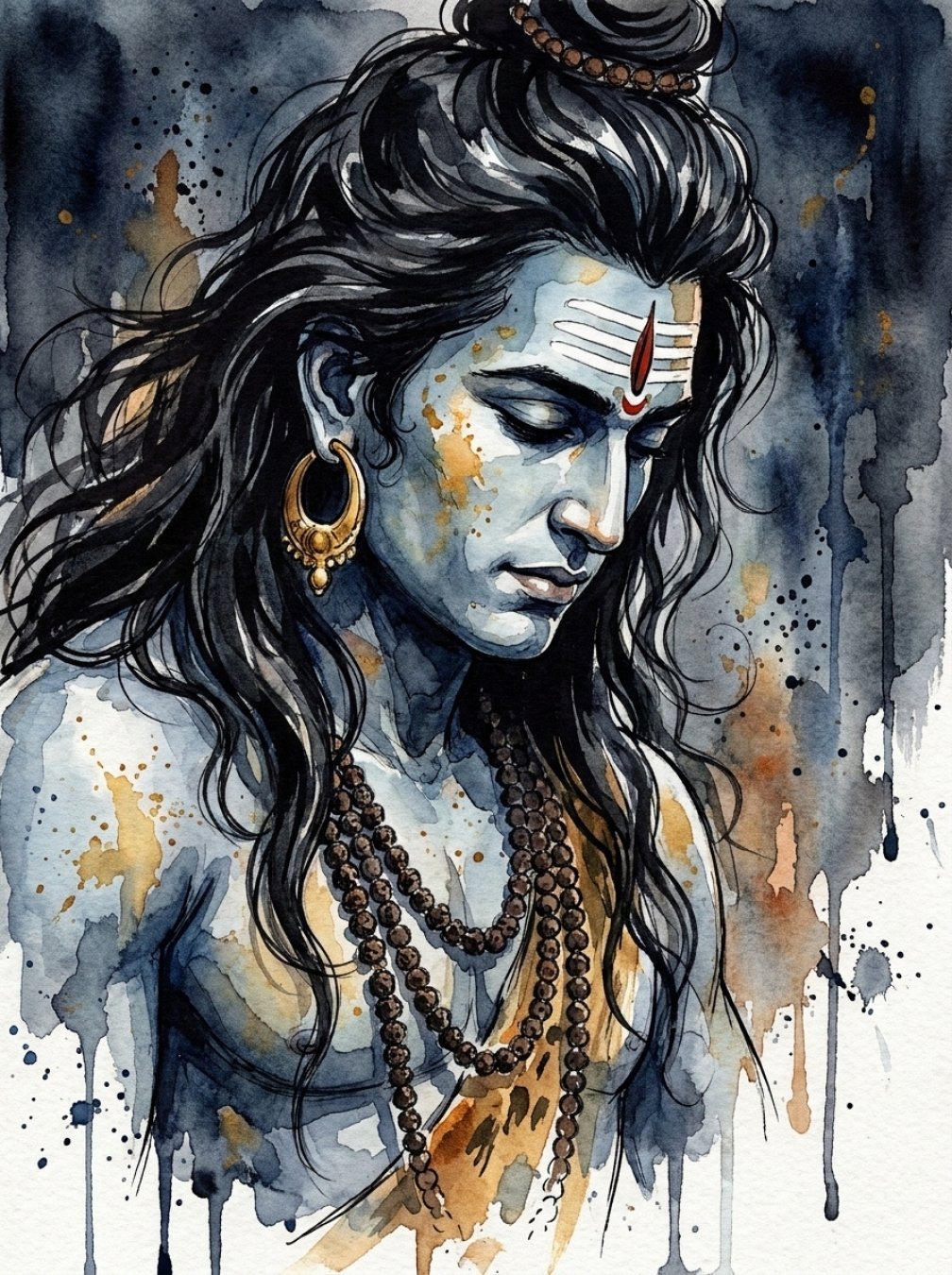 Shiva Watercolor Portrait Calm Divine Art HD