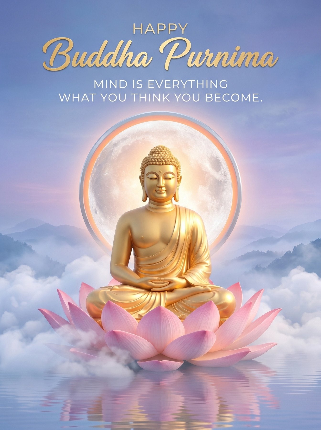 Happy Buddha Purnima Golden Lotus Meditation Art