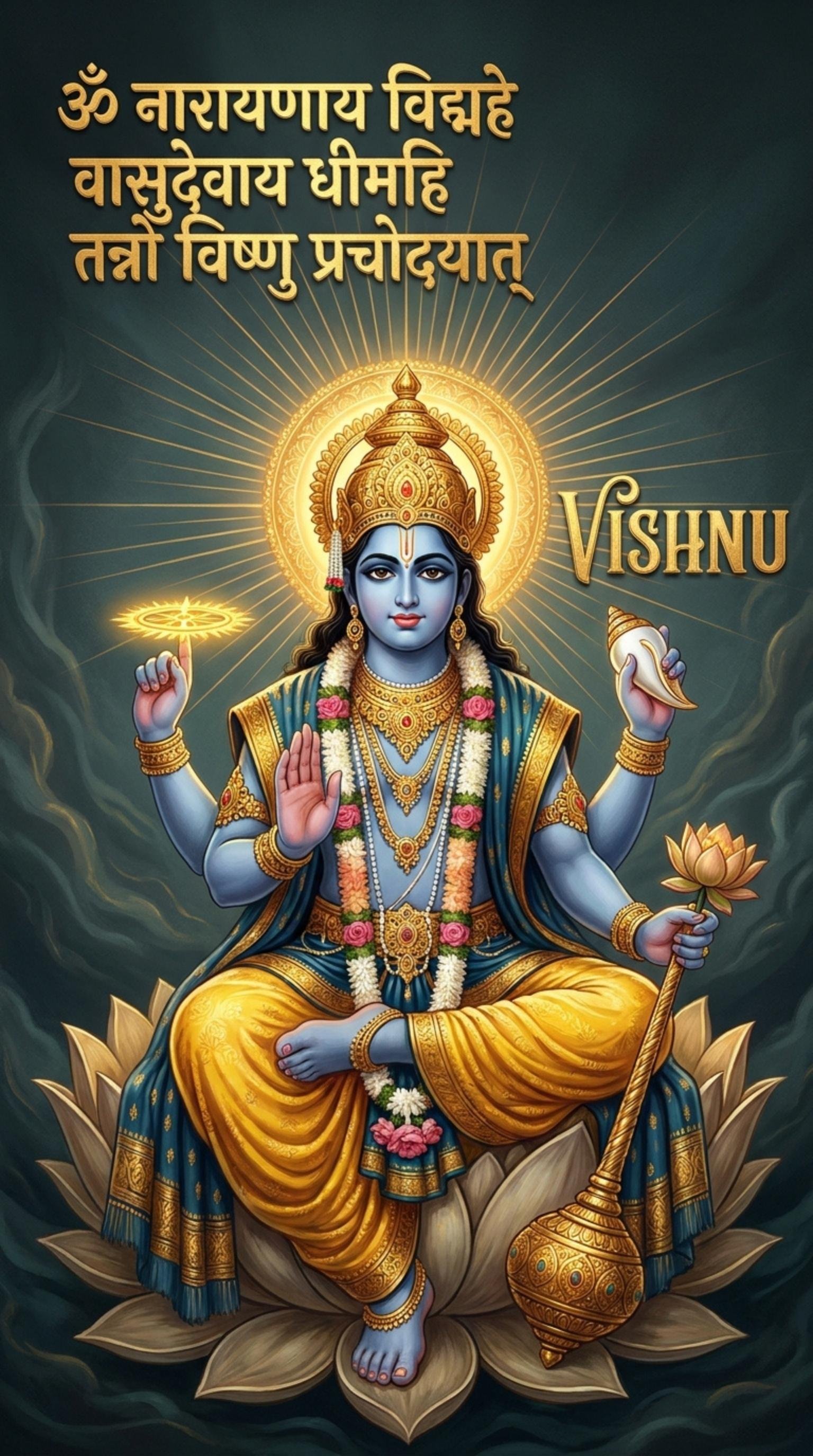 Lord Vishnu Divine Mantra Golden Aura Art