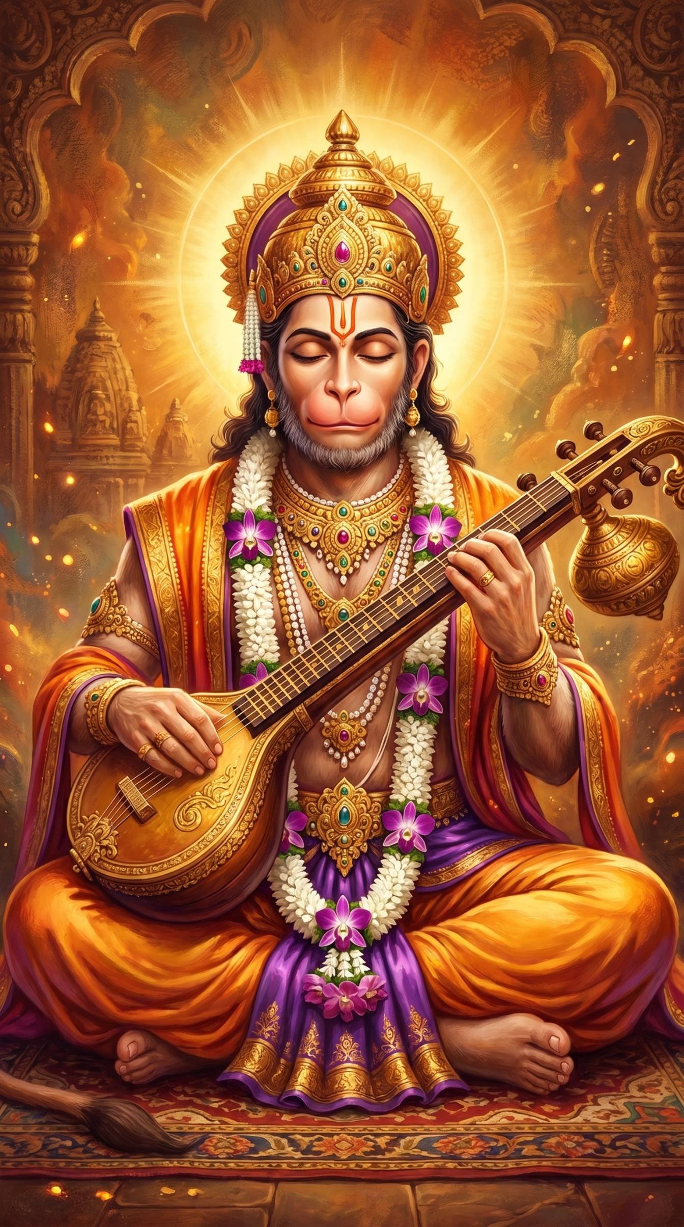 Lord Hanuman Veena Divine Music Spiritual Art HD