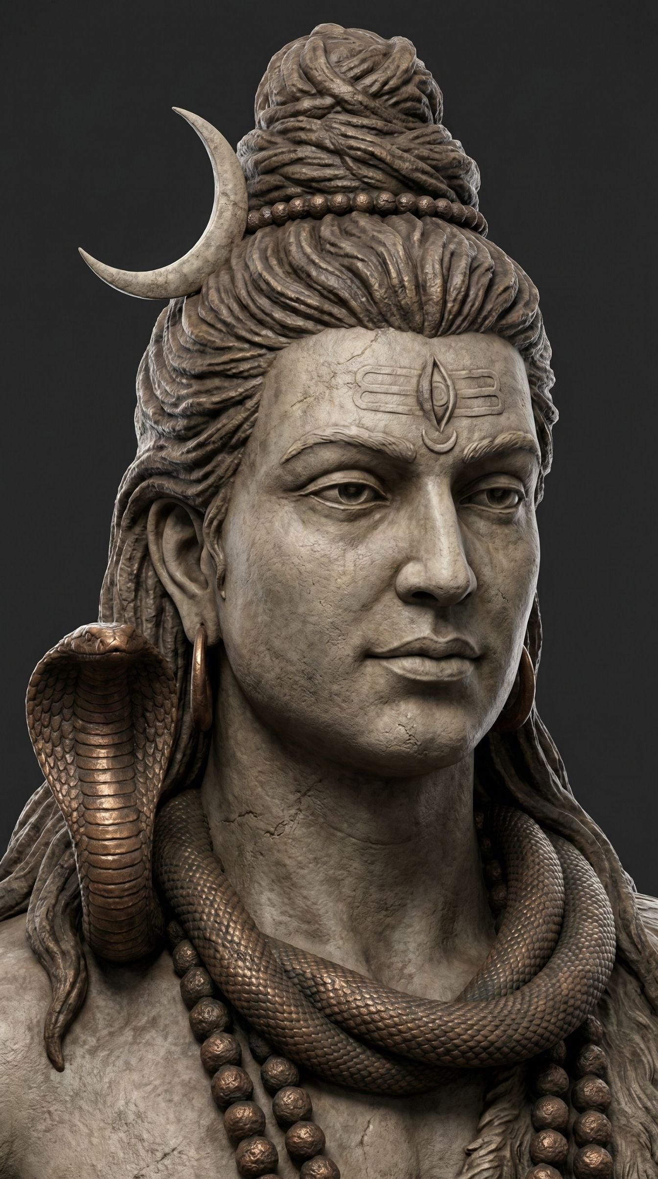 Lord Shiva Stone Face Calm Divine Portrait HD