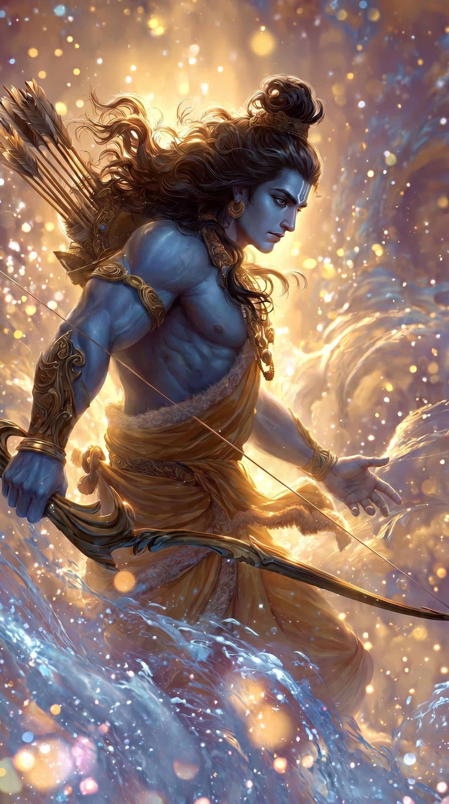 Lord Rama Divine Warrior HD Water Energy Wallpaper