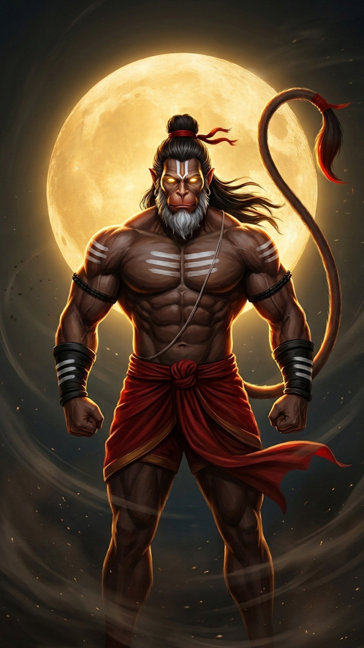 Powerful Hanuman Full Moon Aura HD Wallpaper