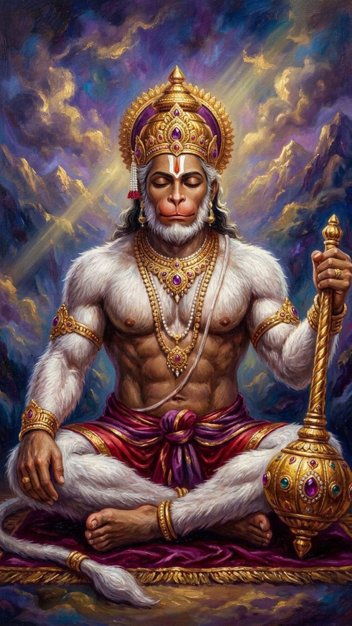 Divine Hanuman Meditation Golden Mace HD Wallpaper