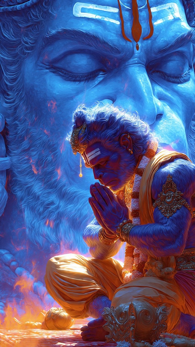 Hanuman Bhakti Prayer with Lord Ram Divine Wallpaper