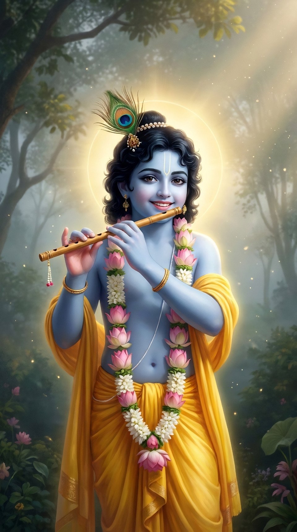 Cute Bal Krishna Flute HD Devotional Wallpaper