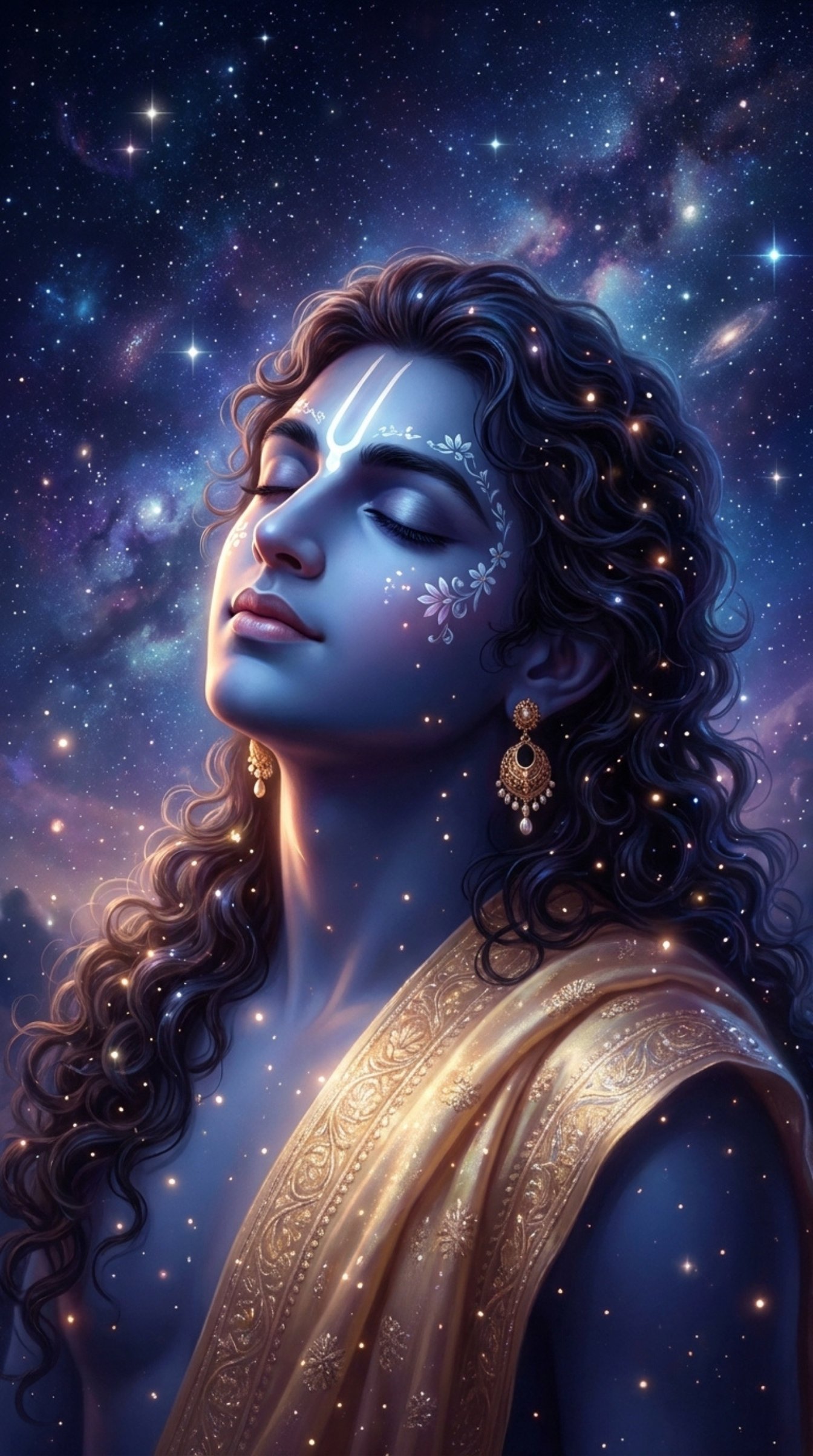 Mystical Krishna Cosmic Glow HD Wallpaper