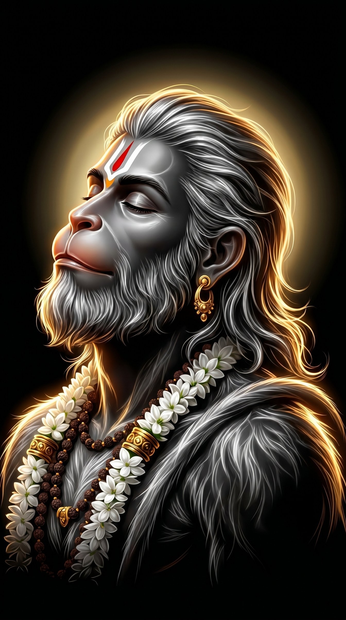 Glowing Hanuman Ji Portrait HD Spiritual Wallpaper 4K Wallpaper for iPhone & Android