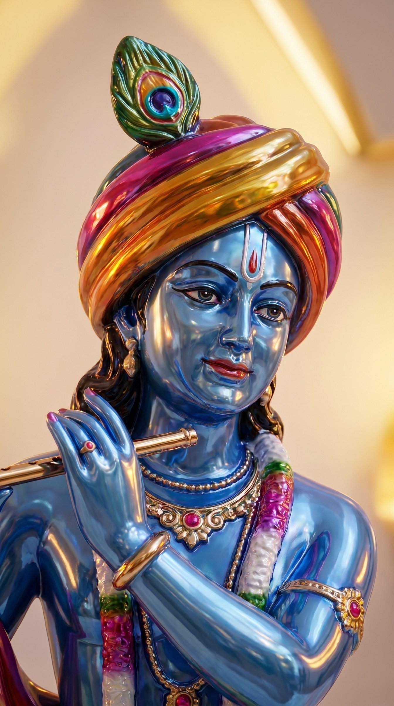 Glossy Krishna Murti Flute HD Devotional Wallpaper