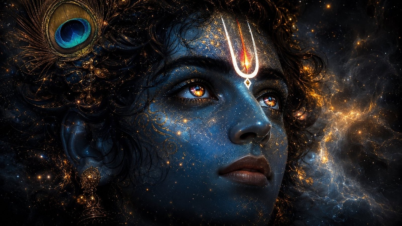 Cosmic Krishna Divine Glow HD Wallpaper