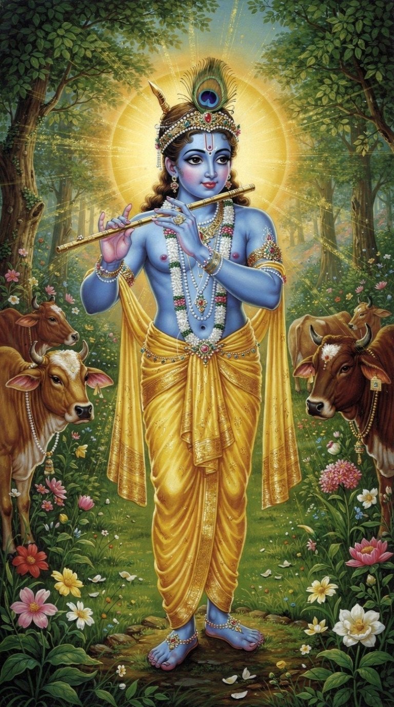 Divine Krishna Flute Forest HD Wallpaper
