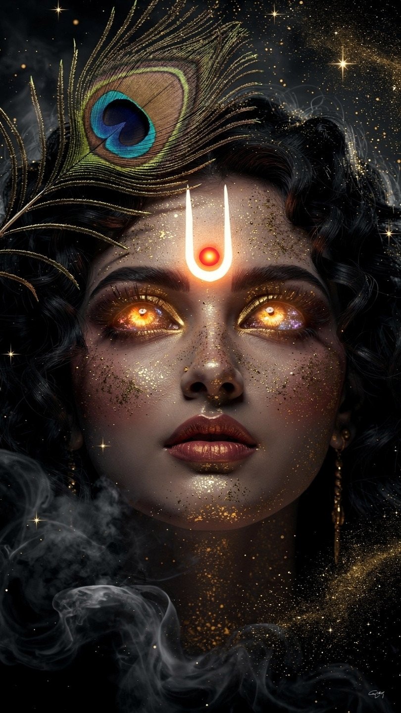 Cosmic Krishna Eyes Aesthetic HD Wallpaper
