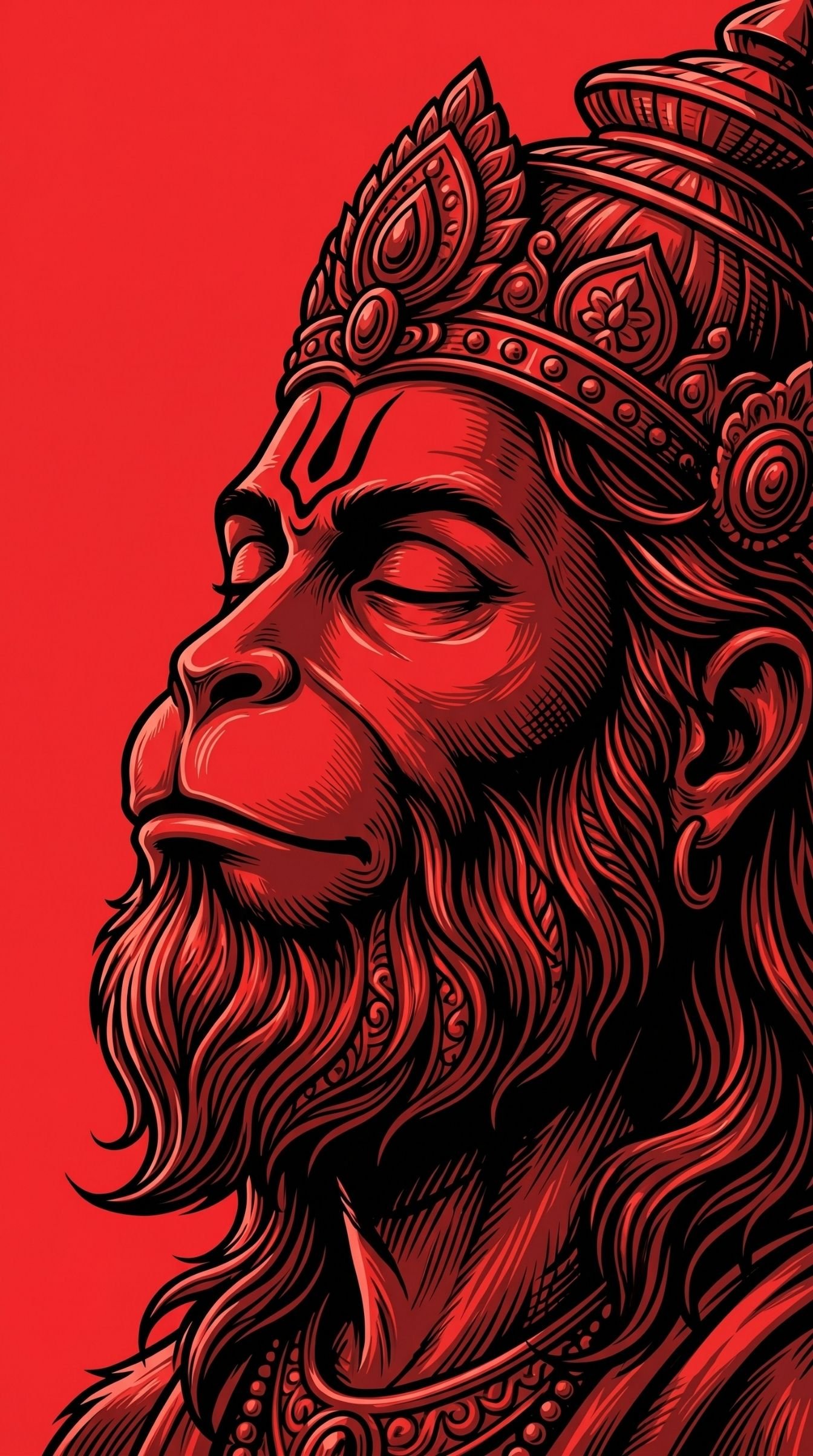 Minimal Red Hanuman Face Art Wallpaper