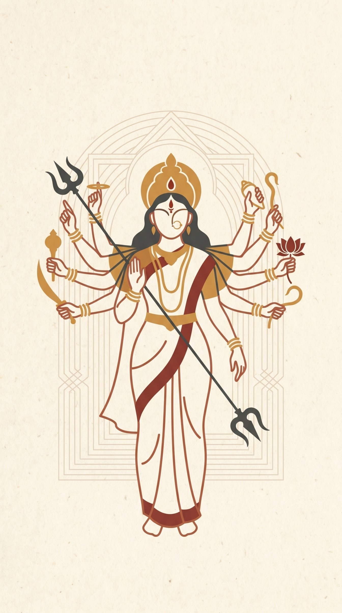 Minimal Maa Durga Aesthetic Line Art Wallpaper 4K Wallpaper for iPhone & Android