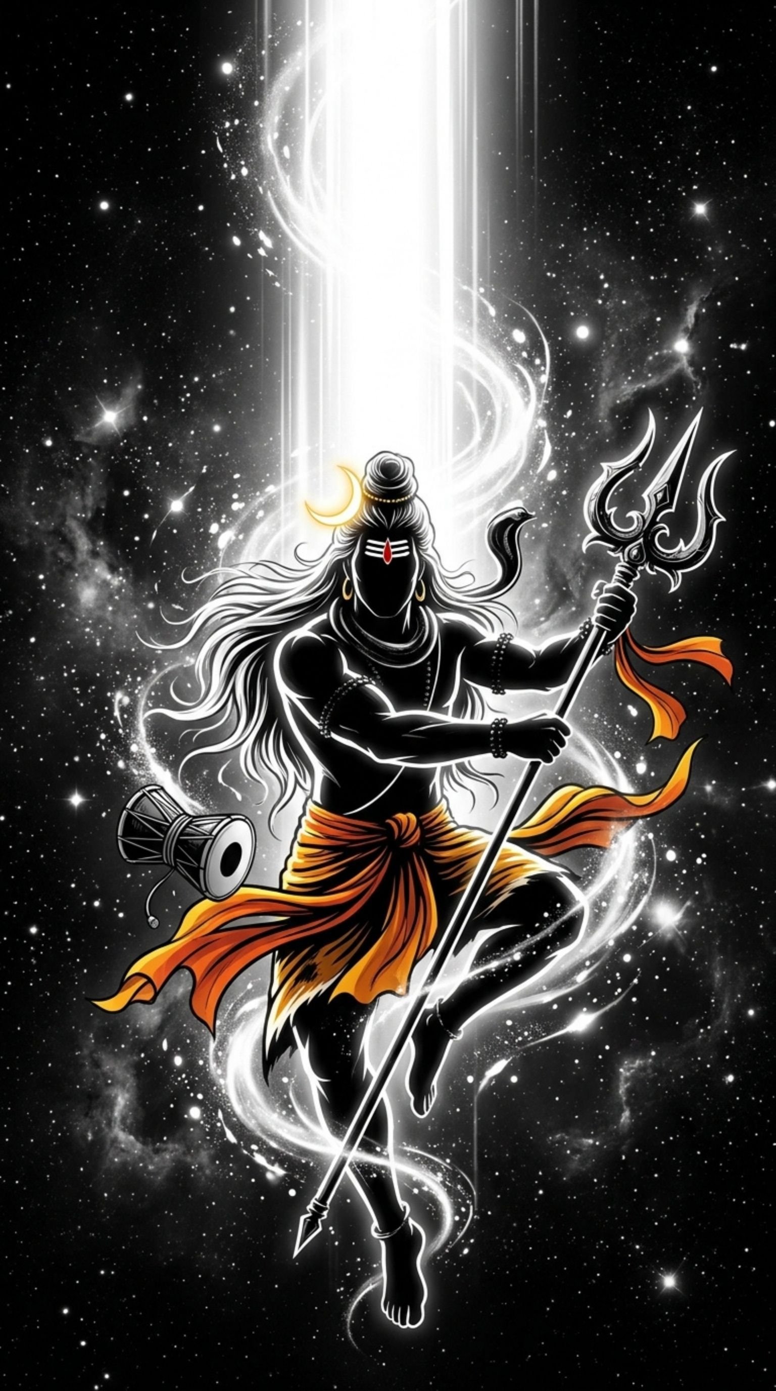 Cosmic Mahadev Trishul Black Wallpaper 4K Wallpaper for iPhone & Android