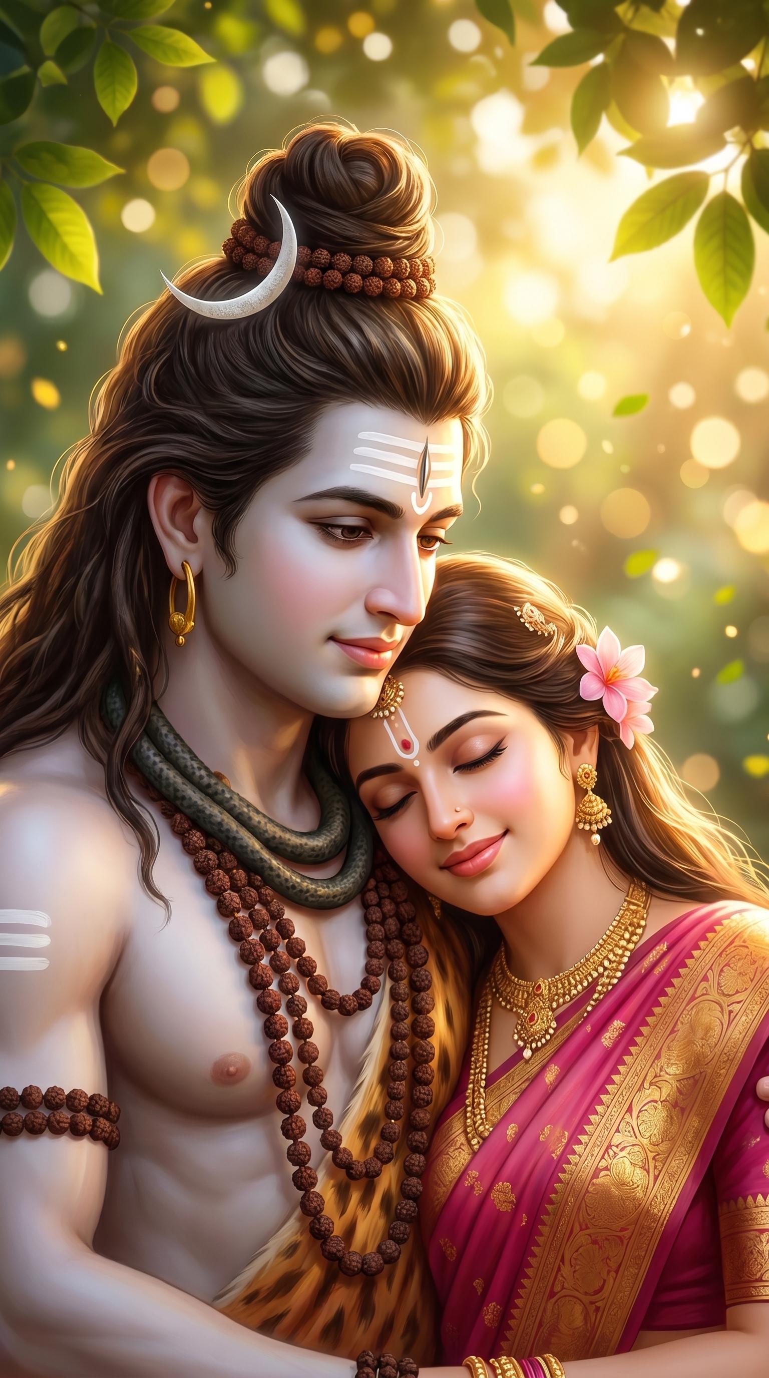 Romantic Shiv Parvati Divine Love Wallpaper 4K Wallpaper for iPhone & Android