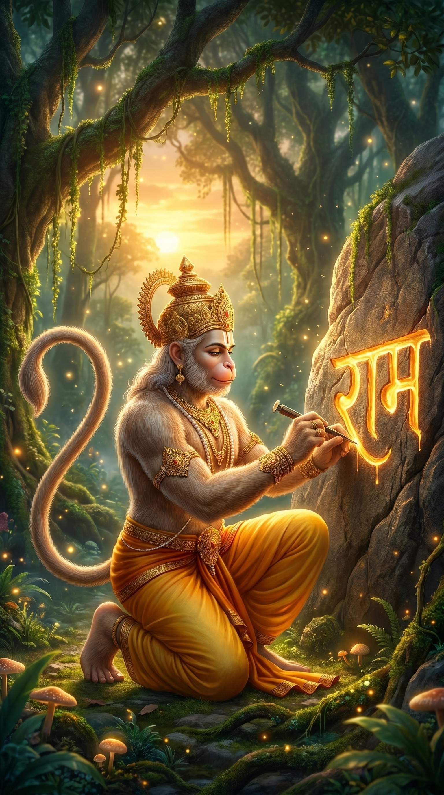 Lord Hanuman Writing Ram Name Forest Wallpaper