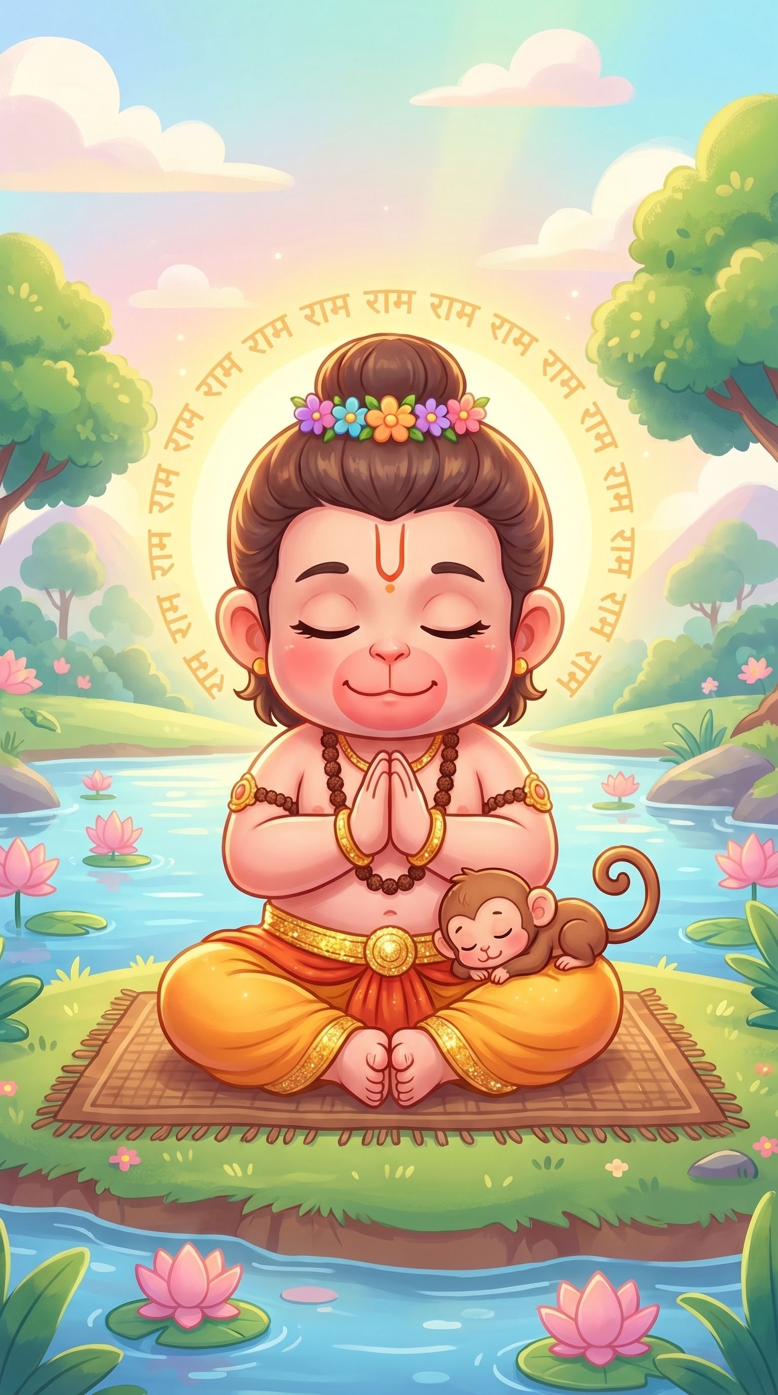 Cute Baby Hanuman Meditation Wallpaper
