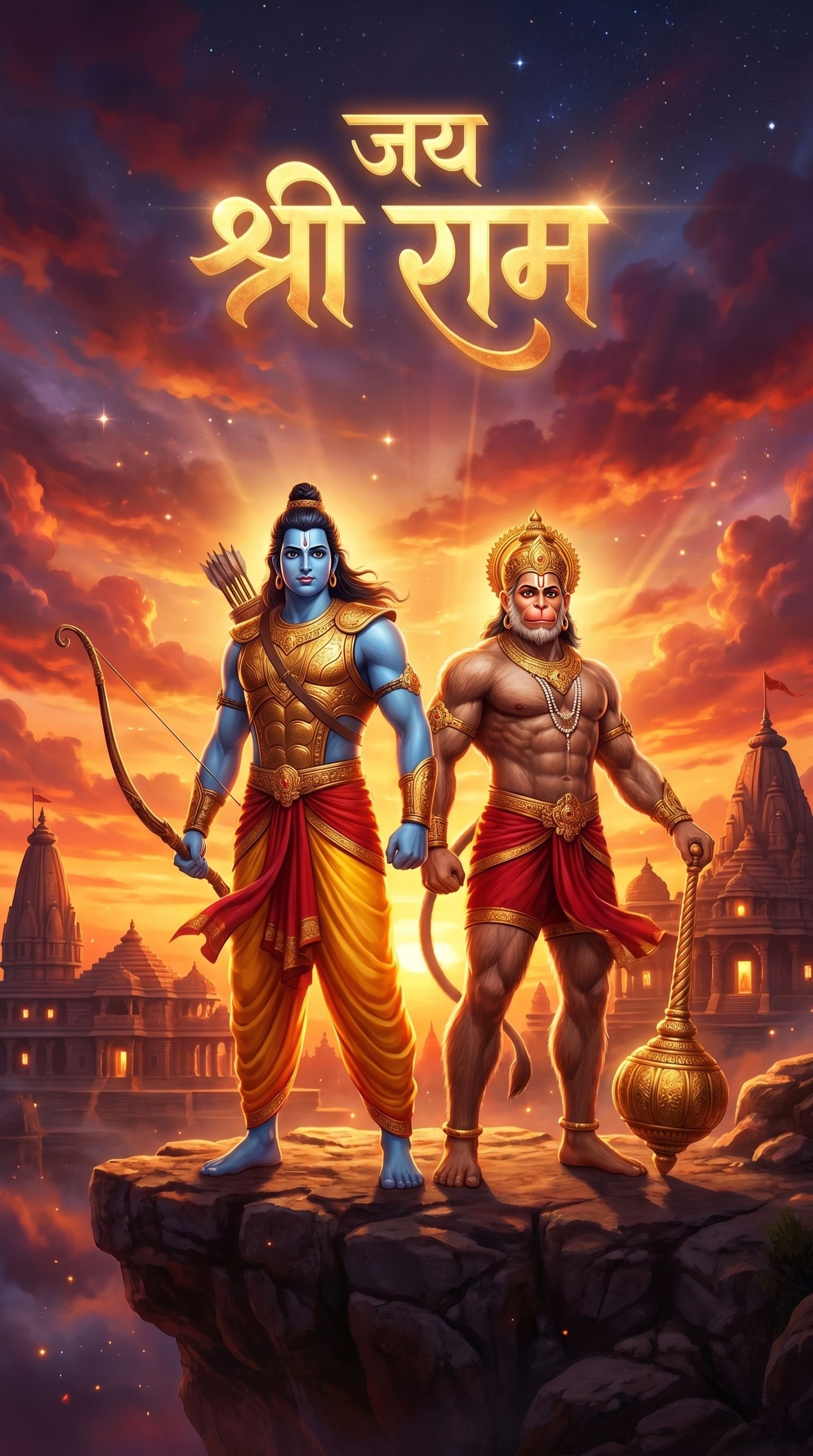 Jai Shri Ram and Hanuman HD Wallpaper