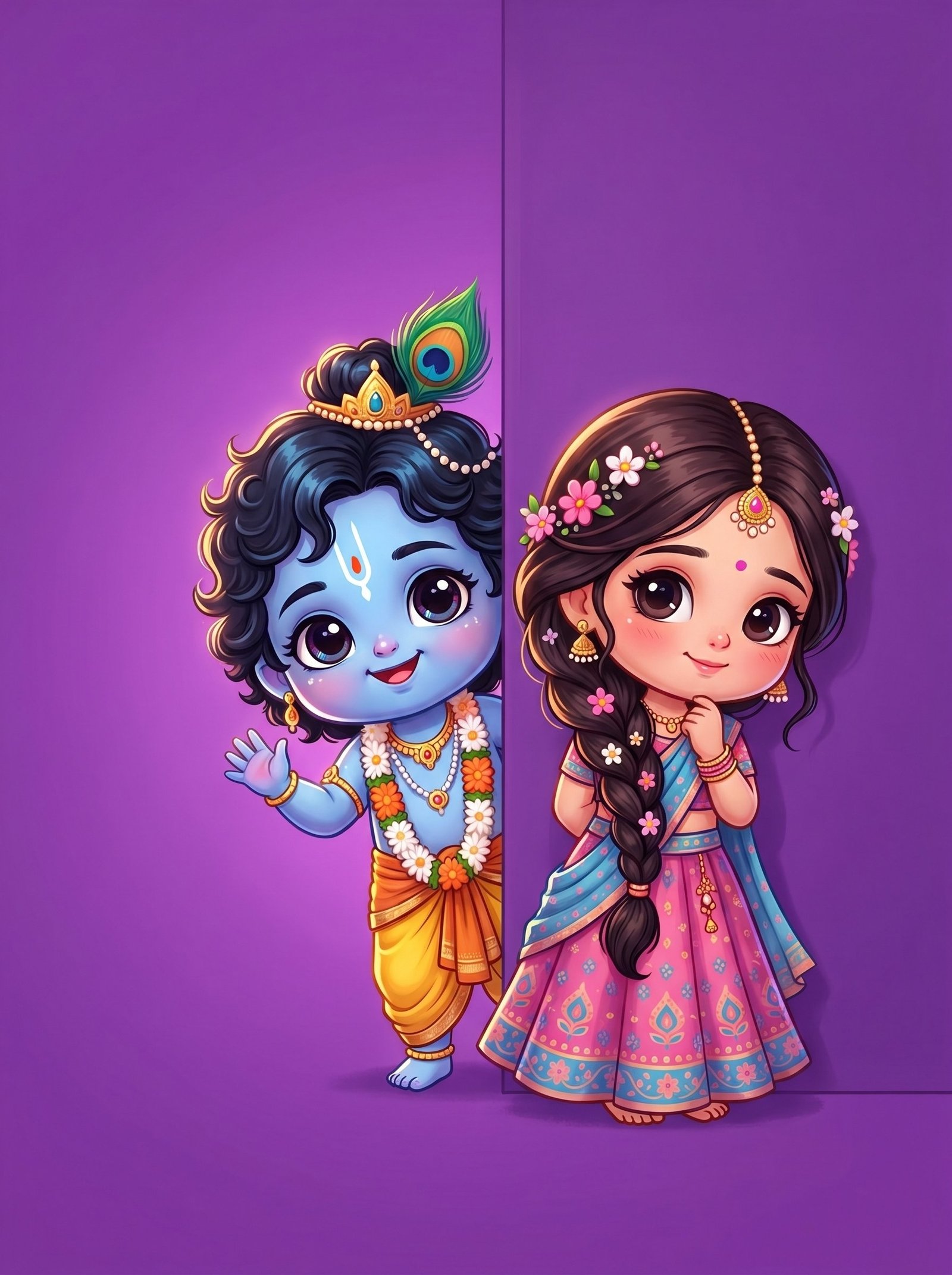 Cute Radha and Krishna Cartoon HD Wallpaper