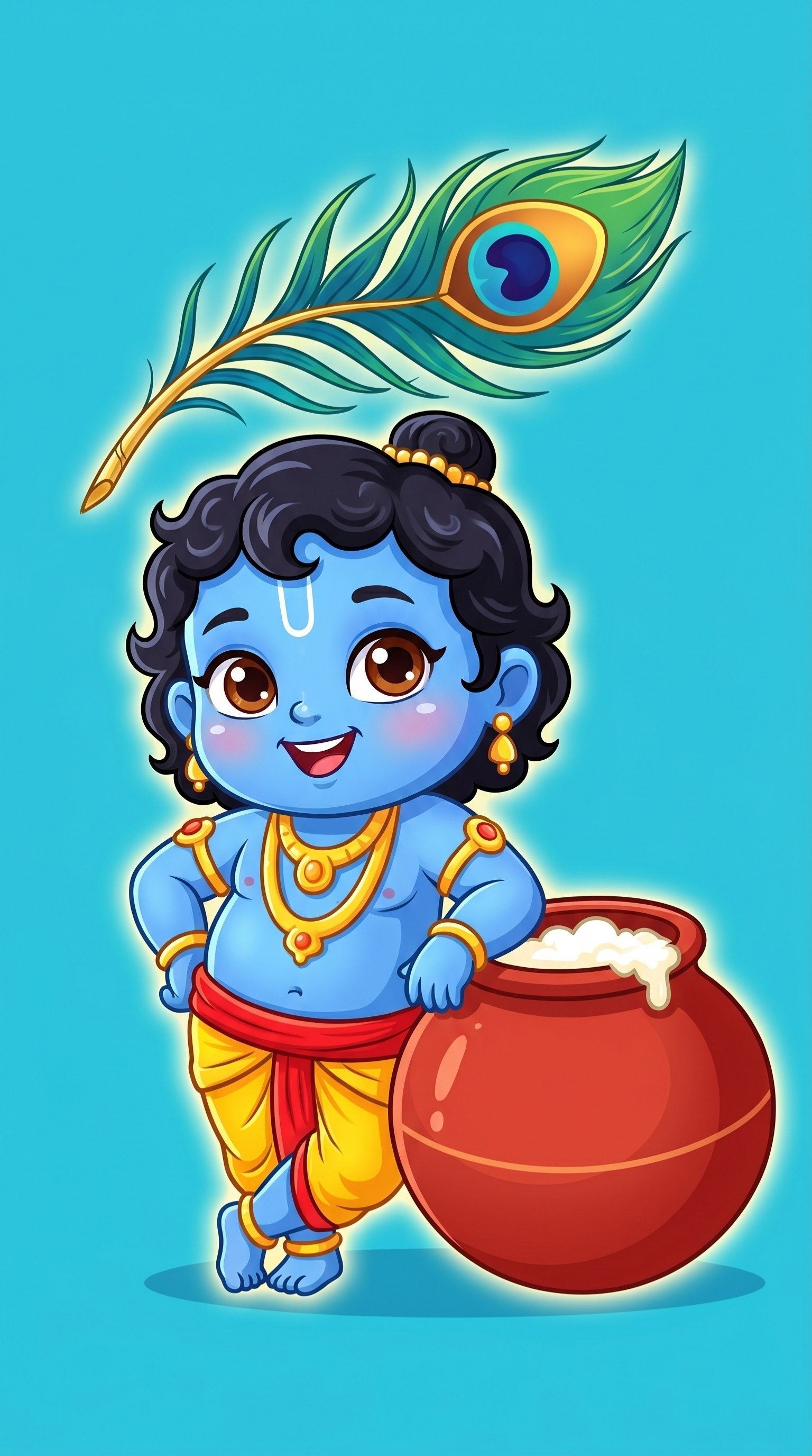 Cute Bal Krishna Makhan Pot Cartoon Wallpaper 4K Wallpaper for iPhone & Android