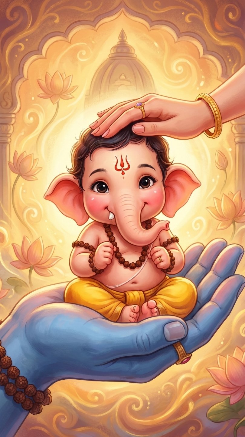 Cute Baby Ganesha Blessings HD Wallpaper 4K Wallpaper for iPhone & Android