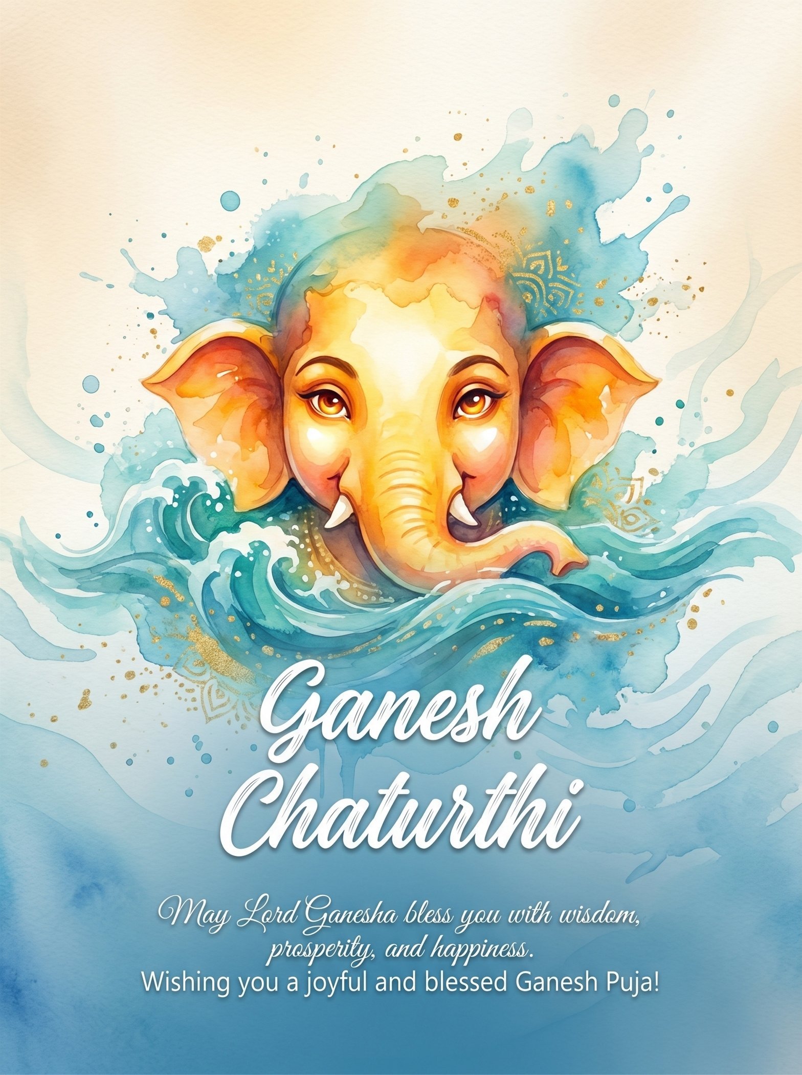 Ganesh Chaturthi Watercolor Art HD Wallpaper 4K Wallpaper for iPhone & Android
