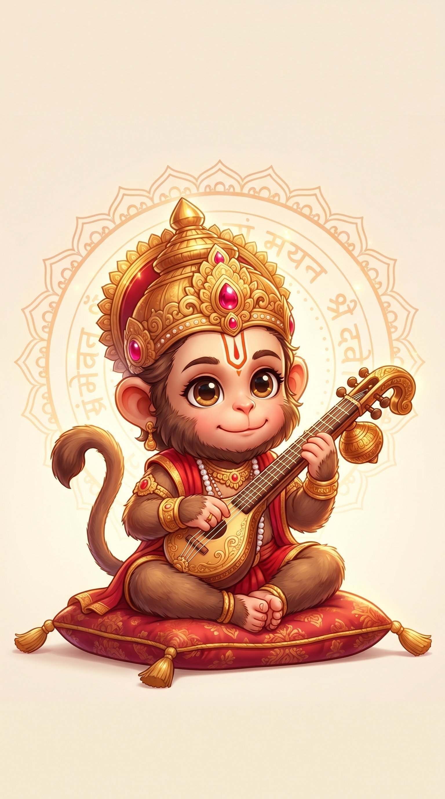 Cute Hanuman Playing Veena Wallpaper HD 4K Wallpaper for iPhone & Android