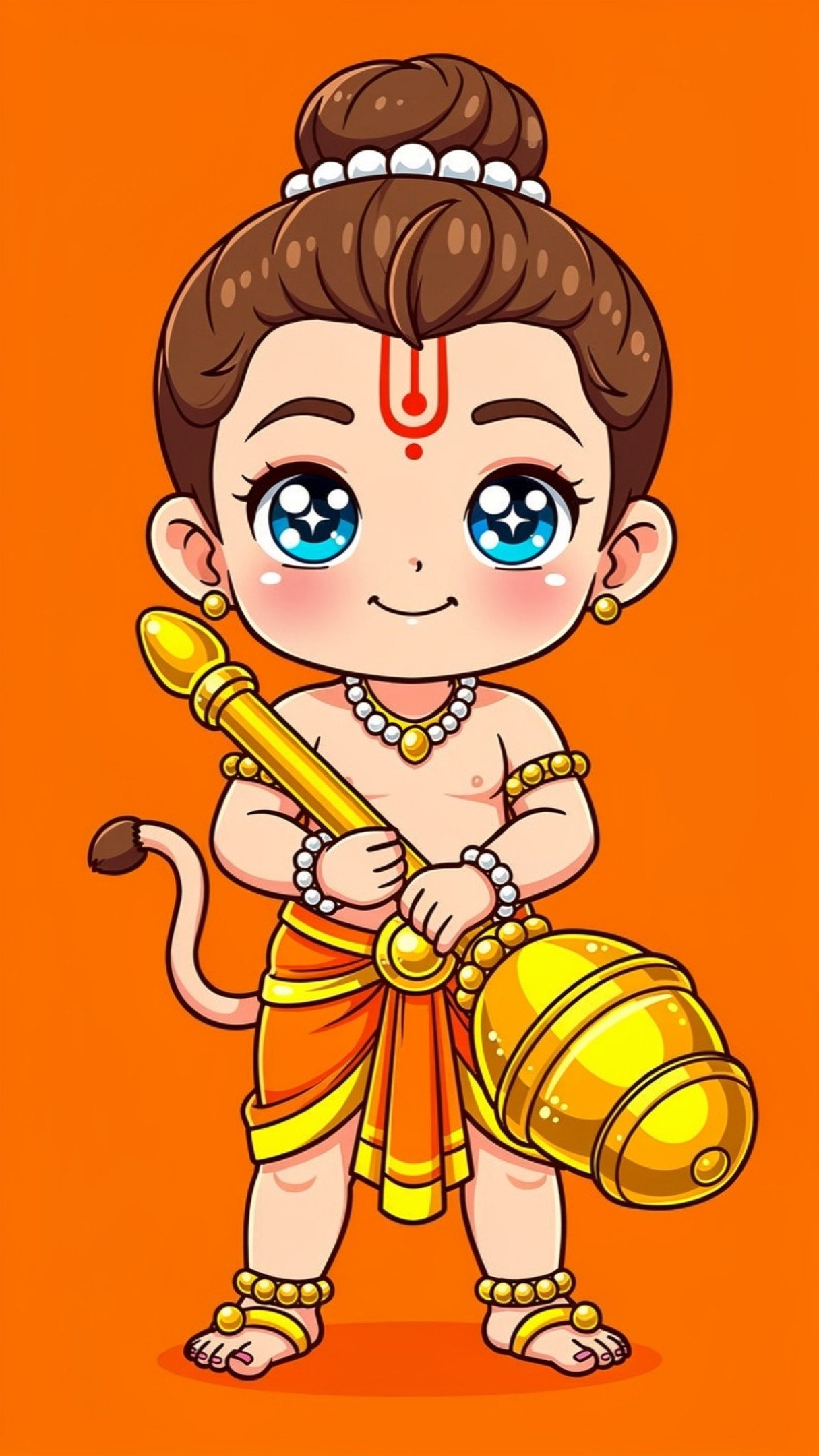 Cute Baby Hanuman With Golden Gada Wallpaper 4K Wallpaper for iPhone & Android