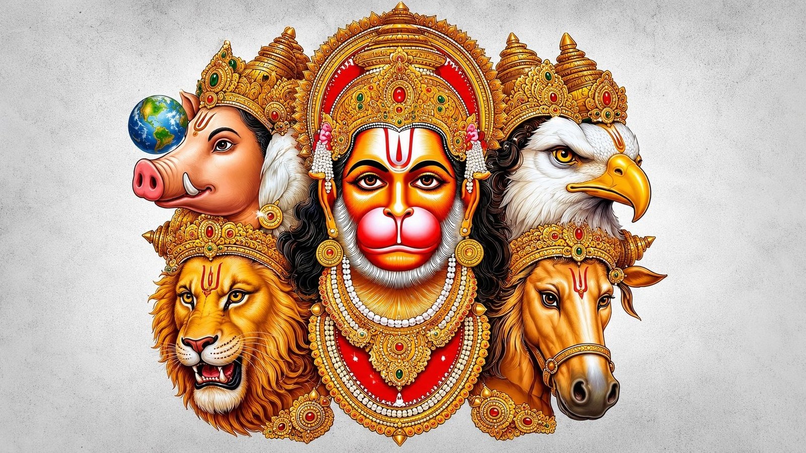 Panchamukhi Hanuman Divine HD Wallpaper 4K Wallpaper for iPhone & Android